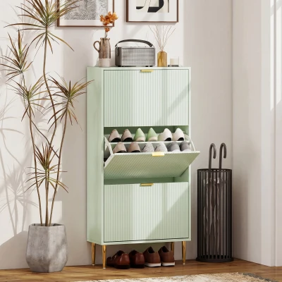 HOMCOM Shoe Cabinet Three-Drawer Storage Light Green