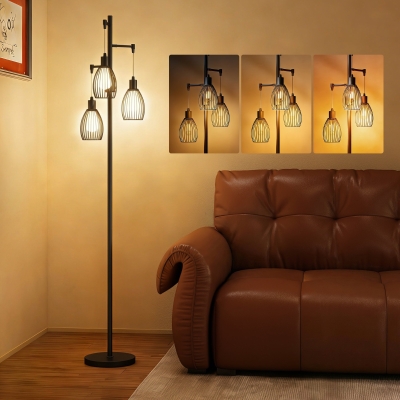 HOMCOM 170cm Industrial 3-Light Dimmable Floor Lamp Black