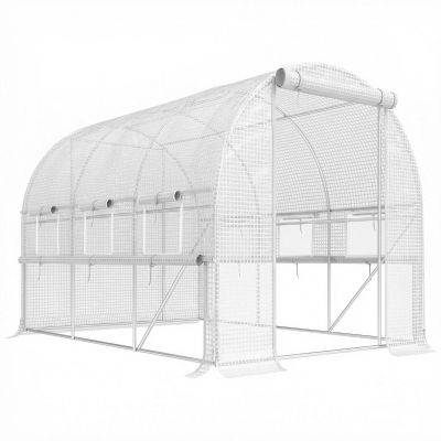 Outsunny Foliengewächshaus, 6 aufrollbare Fenster, Tür mit Reißverschluss, rostfreier Stahlrahmen, 2,95 x 2 x 2 m, Weiß
