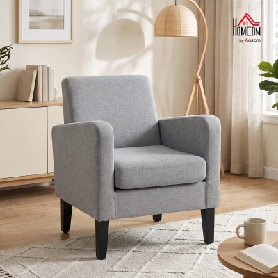 HOMCOM Boxy Armchair Linen-Look Light Grey