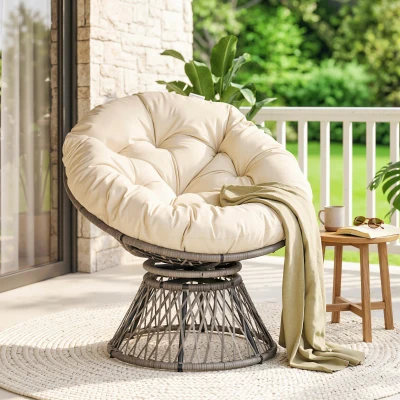 Outsunny 360° Swivel Rattan Moon Bowl Chair Beige