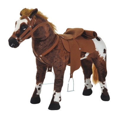 HOMCOM Cheval Peluche Sonore Selle Marron Blanc 85x28x60cm