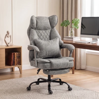HOMCOM Executive Office Chair Leathaire Reclining Wide Seat Grey