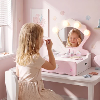 AIYAPLAY Kids Vanity Table Mirror Drawer Portable Pink