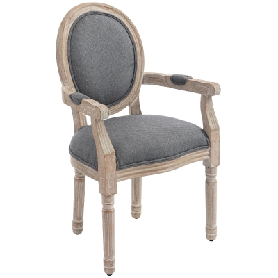 HOMCOM Chaise Médaillon Louis XVI Lin Gris Bois