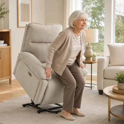 HOMCOM Elektrischer Aufstehsessel mit Massage & Wärme, Relaxsessel aus Chenille mit hochdichtem Schaumstoff und dicker Rückenlehne, Cremeweiß