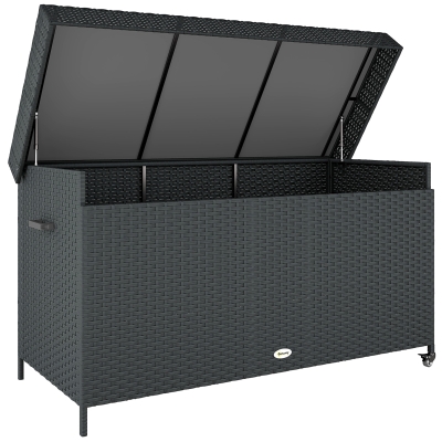 Outsunny Rattan Storage Box Gas Lift with Wheels Black