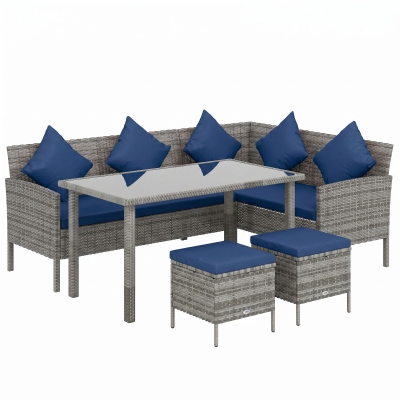 Rattan Sofa Set 142cm x 60cm x 75cm Dark Blue