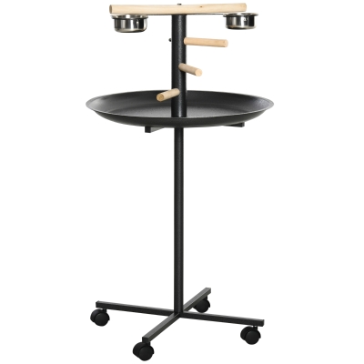 PawHut Perchoir Perroquet sur Pied Ø60cm 2 Mangeoires Acier