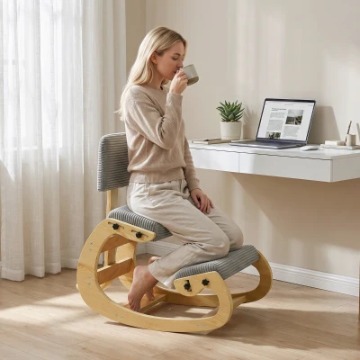 HOMCOM Scaun ergonomic pentru genunchi, scaun-genunchi cu spătar, aspect corduroy, scaun de birou pentru acasă, birou, meditație, gri închis