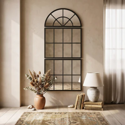 HOMCOM Arched Wall Mirror Metal Grid 3-Piece 120x54cm Black
