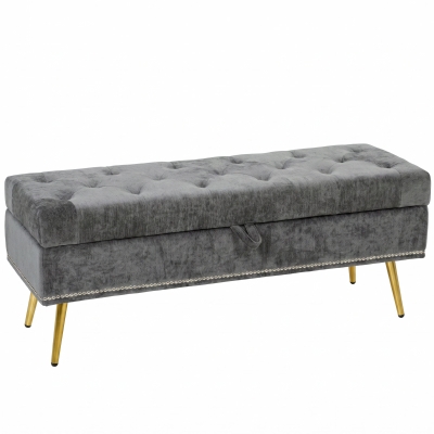 HOMCOM Chenille Storage Ottoman Metal Legs 114x41x45cm Grey