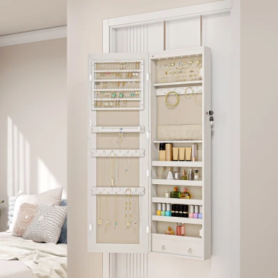 HOMCOM Schmuckschrank mit LED Spiegelschrank Wandschrank Wand-/Türmontage MDF