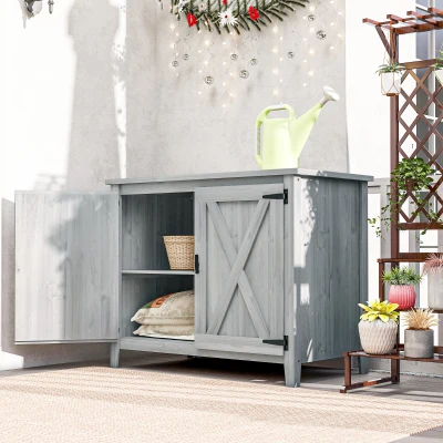 Outsunny Wooden Storage Shed with Shelf Light Grey