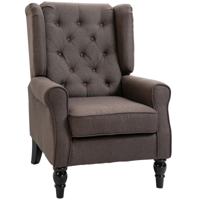 HOMCOM Fauteuil Salon Classique Capitonné Bois 74x86x102cm Marron