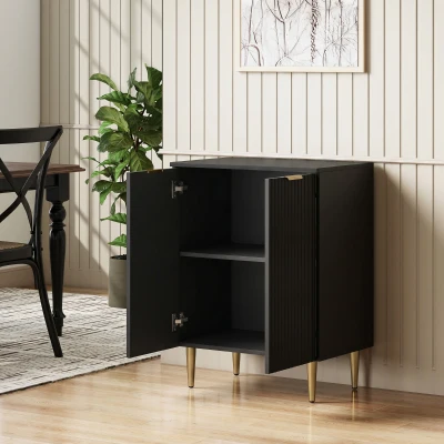 HOMCOM Buffet Moderne 2 Portes Étagère Réglable Métal Noir