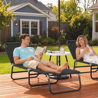 Outsunny Foldable Sun Lounger Black with 5-Position Backrest