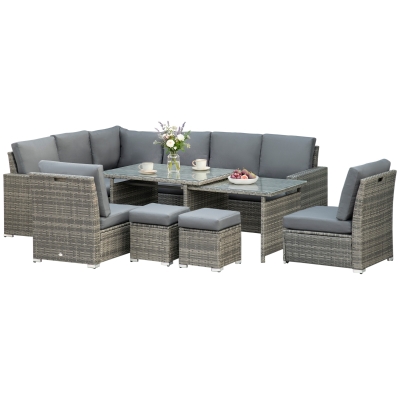 Outsunny Rattan Garden Sofa Set with Expanding Table - Grey