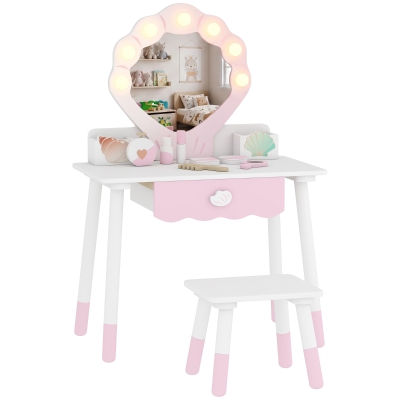 AIYAPLAY Kids Vanity Set Table Chair Mirror Pink