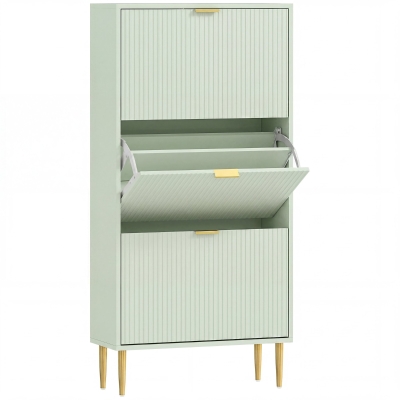 HOMCOM Shoe Cabinet Three-Drawer Storage Light Green
