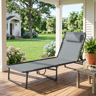 Outsunny Transat Pliable Métal 189x58x30cm Gris Clair