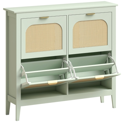 HOMCOM Slim Shoe Cabinet 4 Flip Drawers Boho 20 Pairs Light Green