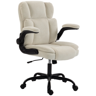 HOMCOM Scaun de Birou Ergonomic din Chenilă, Funcție Balans, Brațe Rabatabile, Înălțime Reglabilă, 70x67x108cm, Bej