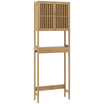 HOMCOM Estante para WC móvel de casa de banho acima do vaso WC com armário 2 portas e prateleira aberta bambu