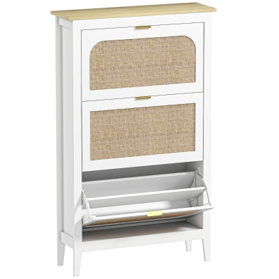 HOMCOM Slim Shoe Cabinet 3 Flip Drawers Boho White