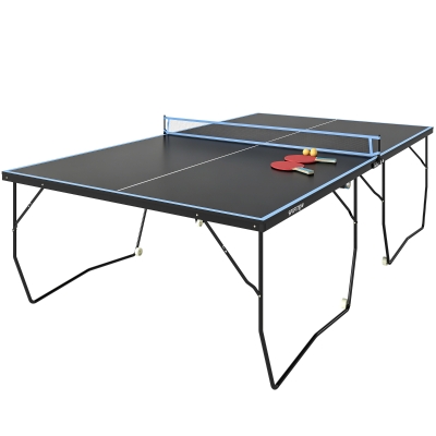 SPORTNOW Tischtennisplatte, klappbar, 8 Räder, pulverbeschichteter Stahlrahmen, MDF, 274 x 152,5 x 76 cm, Schwarz