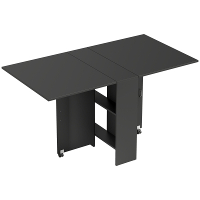 HOMCOM Table Pliante Noire Cuisine Roulettes 140cm