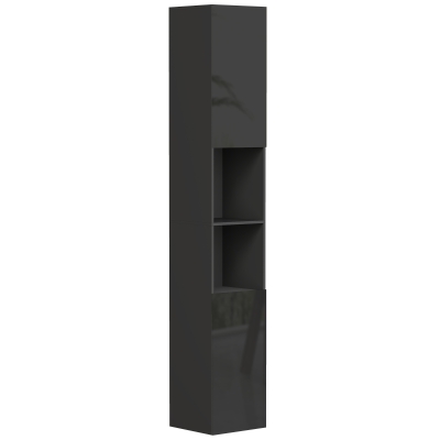 Kleankin Móvel Coluna para Banheiro 2 Armários com Prateleiras Ajustáveis 2 Nichos 30x30x181,5 cm Preto