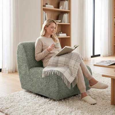 HOMCOM Fauteuil Pivotant Chenille Gris Large Salon Chambre