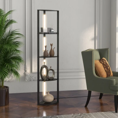 HOMCOM Lampada da Terra in MDF a 4 Ripiani con Luce LED da 3000K