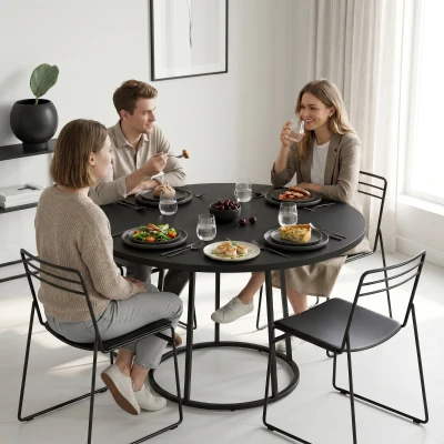 HOMCOM Dining Table Round 120cm Metal Base Space-Saving Black