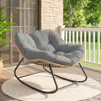 Outsunny Fauteuil à Bascule Jardin Gris Résistant 120kg