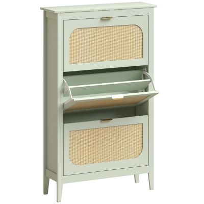 HOMCOM Slim Shoe Cabinet 3 Flip Drawers Boho 21 Pairs Light Green