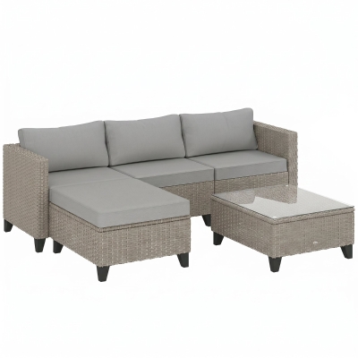 Outsunny 5-Piece Rattan Patio Set Corner Sofa Brown