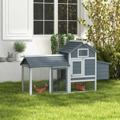 PawHut Small Chicken Coop Grey 150.5x54cm with Run