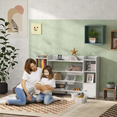 AIYAPLAY Scaffale Portagiochi con Contenitori e Armadietti Bianco
