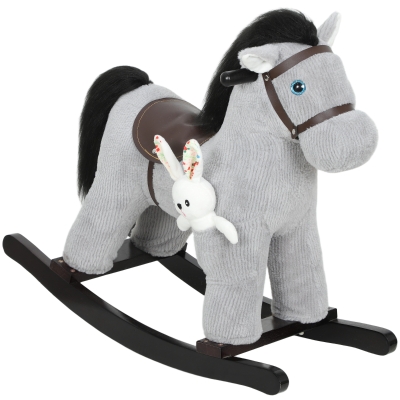 AIYAPLAY Cheval à Bascule Bébé Peluche Effet Sonore Gris