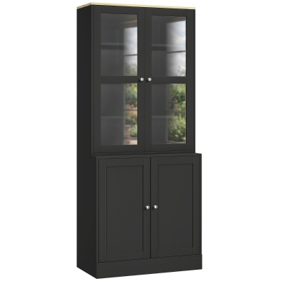 HOMCOM Bibliothèque 6 Niveaux Noir Portes Verre Trempé Réglables