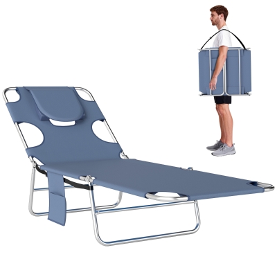Outsunny Foldable Sun Lounger Grey with Adjustable Backrest