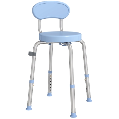 HOMCOM Tabouret Douche Pivotant Hauteur Réglable Dossier Bleu