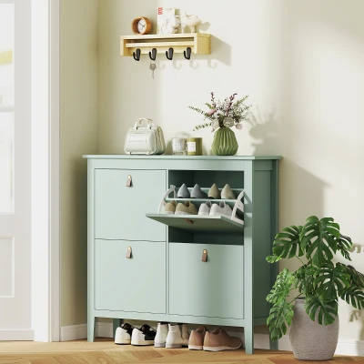 HOMCOM Scarpiera Slim a 4 Cassetti per 20 Paia di Scarpe Verde