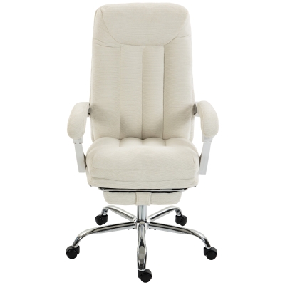 HOMCOM Scaun birou ergonomic, fotoliu înclinat din chenille, înălțime reglabilă, suport pentru picioare, Crem