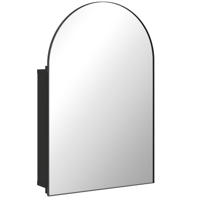 HOMCOM Spiegelschrank Bad Gewölbter Badezimmerschrank mit 180° Tür, 3 Regalen, aus Metall Schwarz 50 x 12 x 76 cm