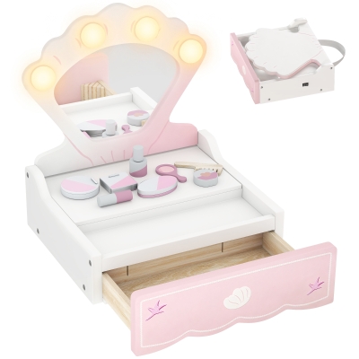 AIYAPLAY Kids Vanity Table Mirror Drawer Portable Pink