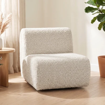 HOMCOM Poltrona de Sala Giratória 360° Poltrona 1 Lugar Estofada em Chenille com Assento Extra-largo Enchimento Espesso Bege