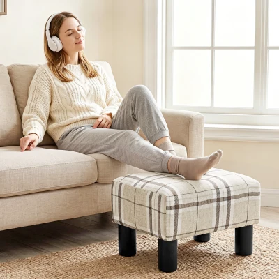 HOMCOM Linen Footstool Ottoman Cube 4 Legs Multi-coloured